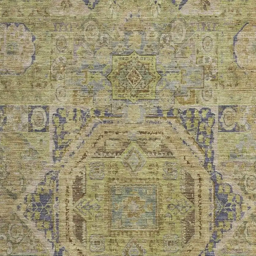 Artichoke Green And Blue Oriental Washable Area Rug With UV Protection Photo 2