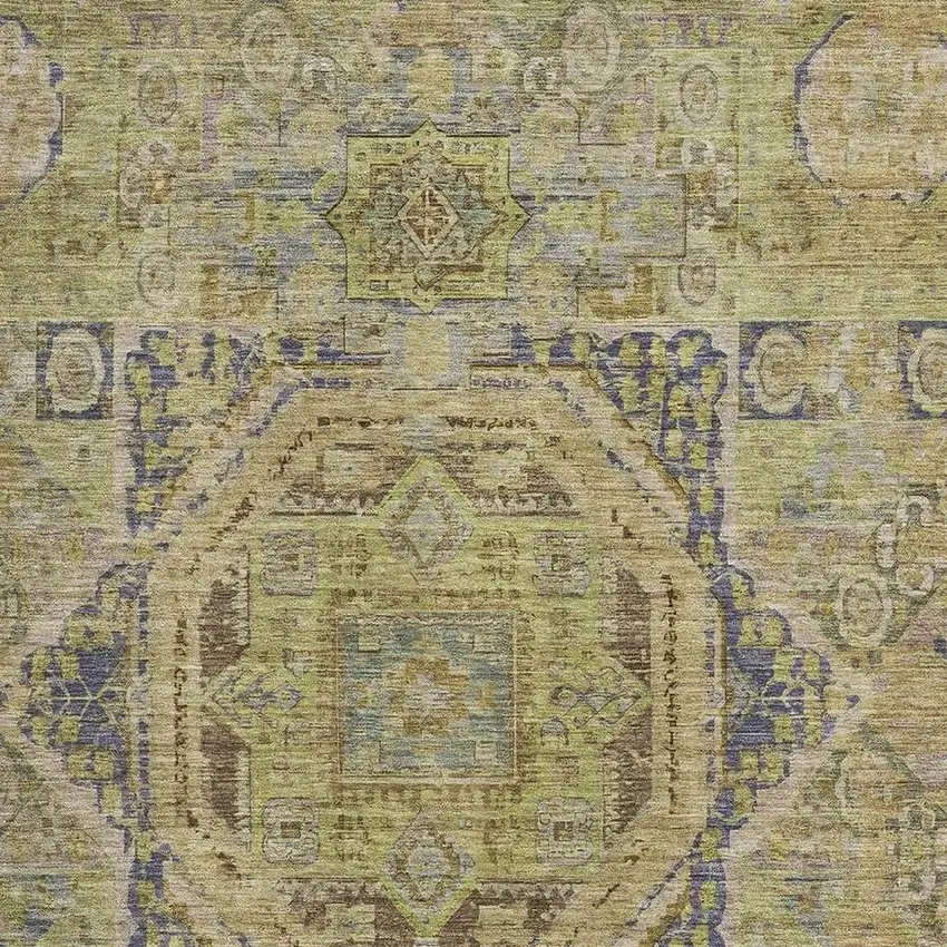 Artichoke Green And Blue Oriental Washable Area Rug With UV Protection Photo 2