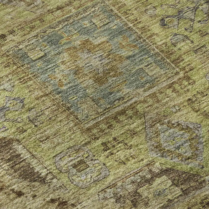 Artichoke Green And Blue Oriental Washable Area Rug With UV Protection Photo 9