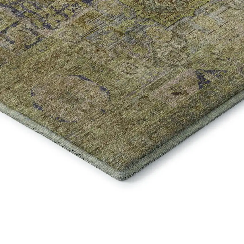 Artichoke Green And Blue Oriental Washable Area Rug With UV Protection Photo 7