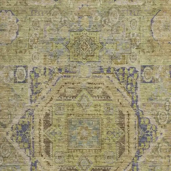 Artichoke Green And Blue Oriental Washable Area Rug With UV Protection Photo 2