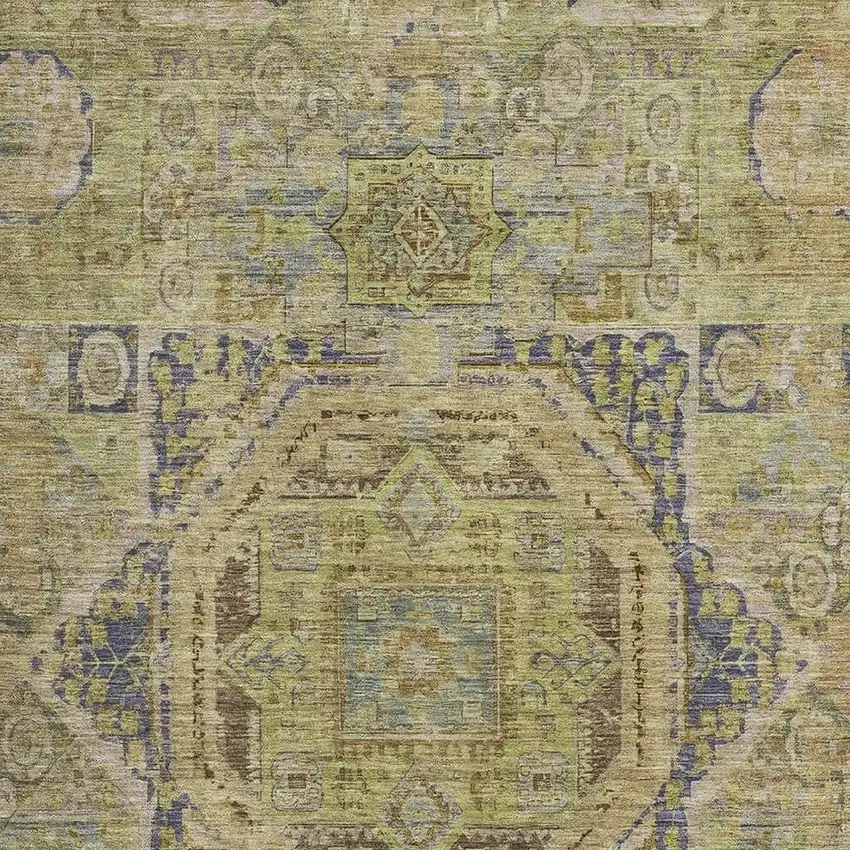 Artichoke Green And Blue Oriental Washable Area Rug With UV Protection Photo 2