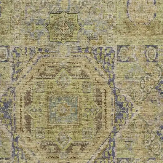 Artichoke Green And Blue Oriental Washable Area Rug With UV Protection Photo 2