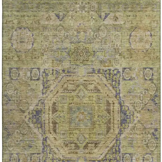 Artichoke Green And Blue Oriental Washable Area Rug With UV Protection Photo 3