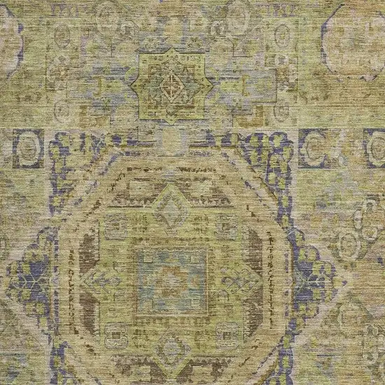 Artichoke Green And Blue Oriental Washable Area Rug With UV Protection Photo 2