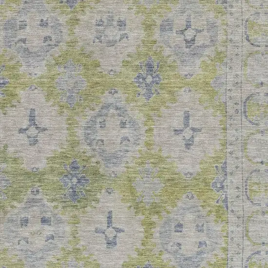 Artichoke Green And Blue Oriental Washable Area Rug With UV Protection Photo 2