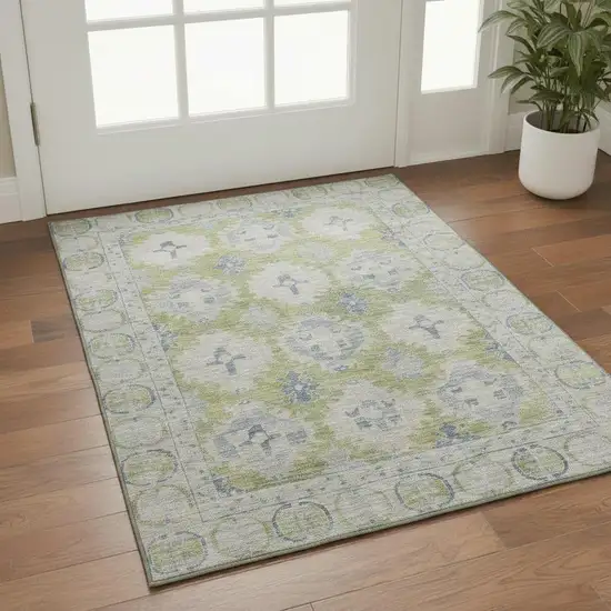 Artichoke Green And Blue Oriental Washable Area Rug With UV Protection Photo 2