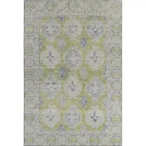 Photo of Artichoke Green And Blue Oriental Washable Area Rug With UV Protection