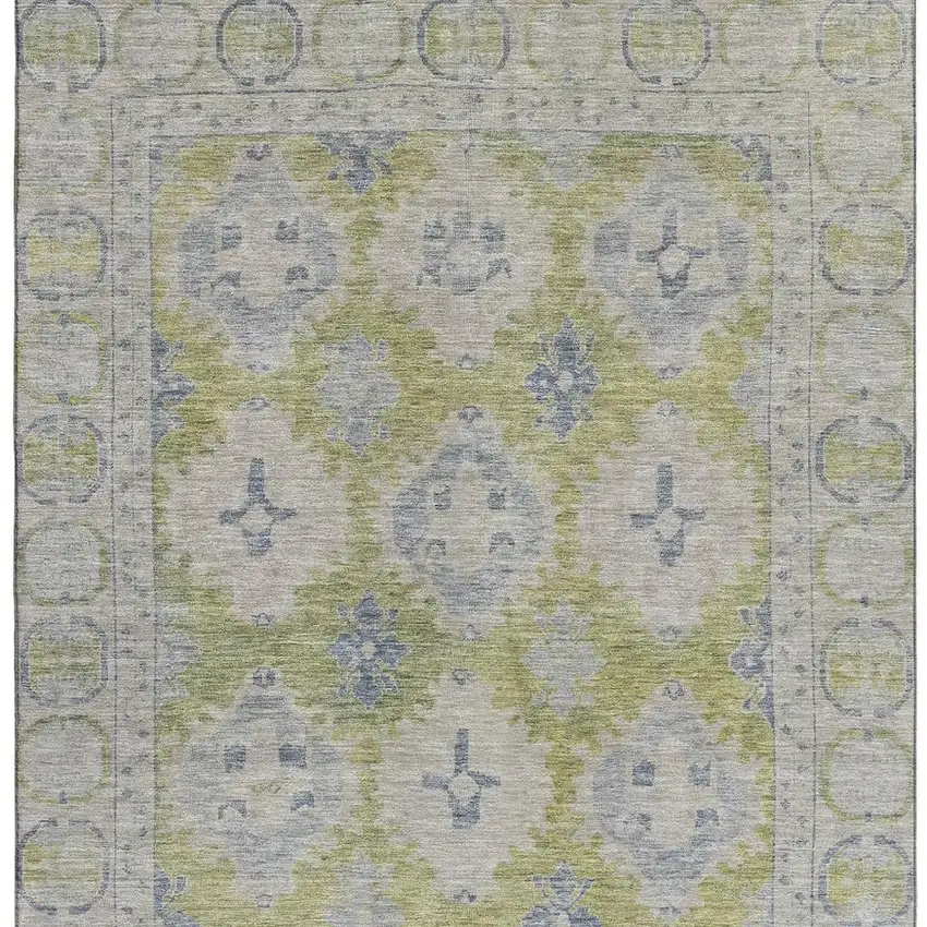Artichoke Green And Blue Oriental Washable Area Rug With UV Protection Photo 3