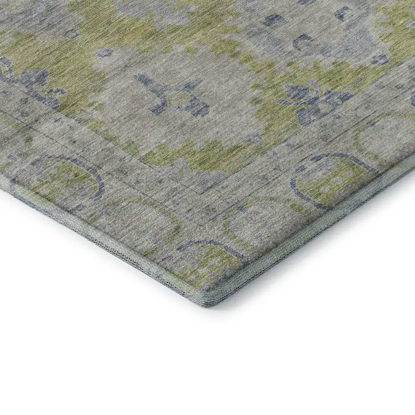 Artichoke Green And Blue Oriental Washable Area Rug With UV Protection Photo 7
