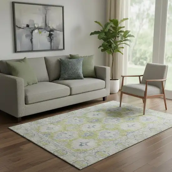 Artichoke Green And Blue Oriental Washable Area Rug With UV Protection Photo 2