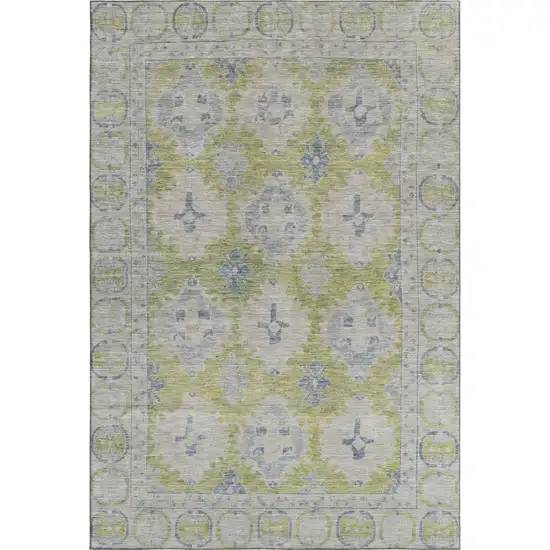 Artichoke Green And Blue Oriental Washable Area Rug With UV Protection Photo 1