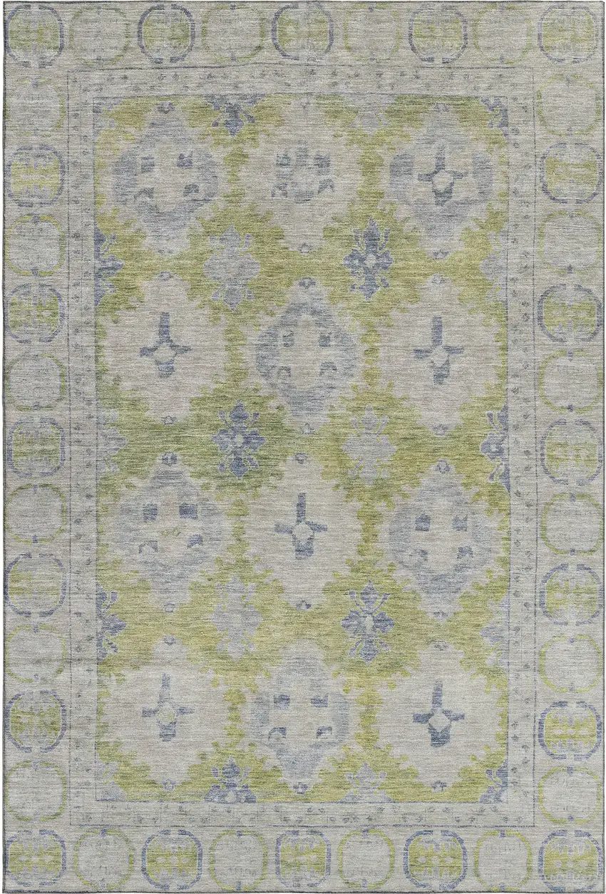 Artichoke Green And Blue Oriental Washable Area Rug With UV Protection Photo 1
