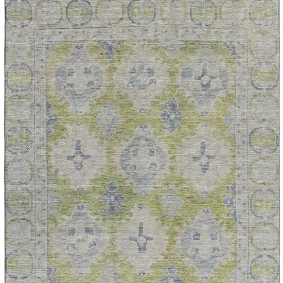 Artichoke Green And Blue Oriental Washable Area Rug With UV Protection Photo 3