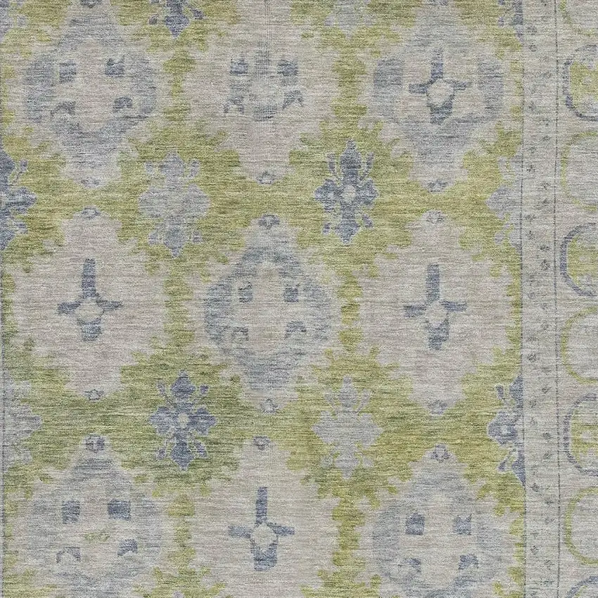 Artichoke Green And Blue Oriental Washable Area Rug With UV Protection Photo 2