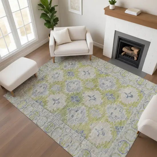 Artichoke Green And Blue Oriental Washable Area Rug With UV Protection Photo 4