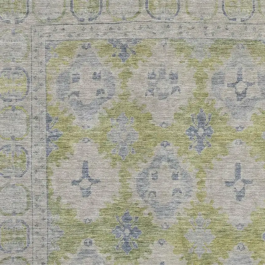 Artichoke Green And Blue Oriental Washable Area Rug With UV Protection Photo 2