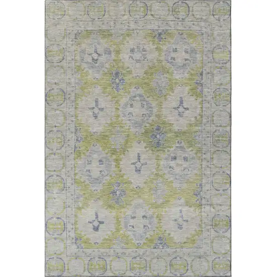 Artichoke Green And Blue Oriental Washable Area Rug With UV Protection Photo 3