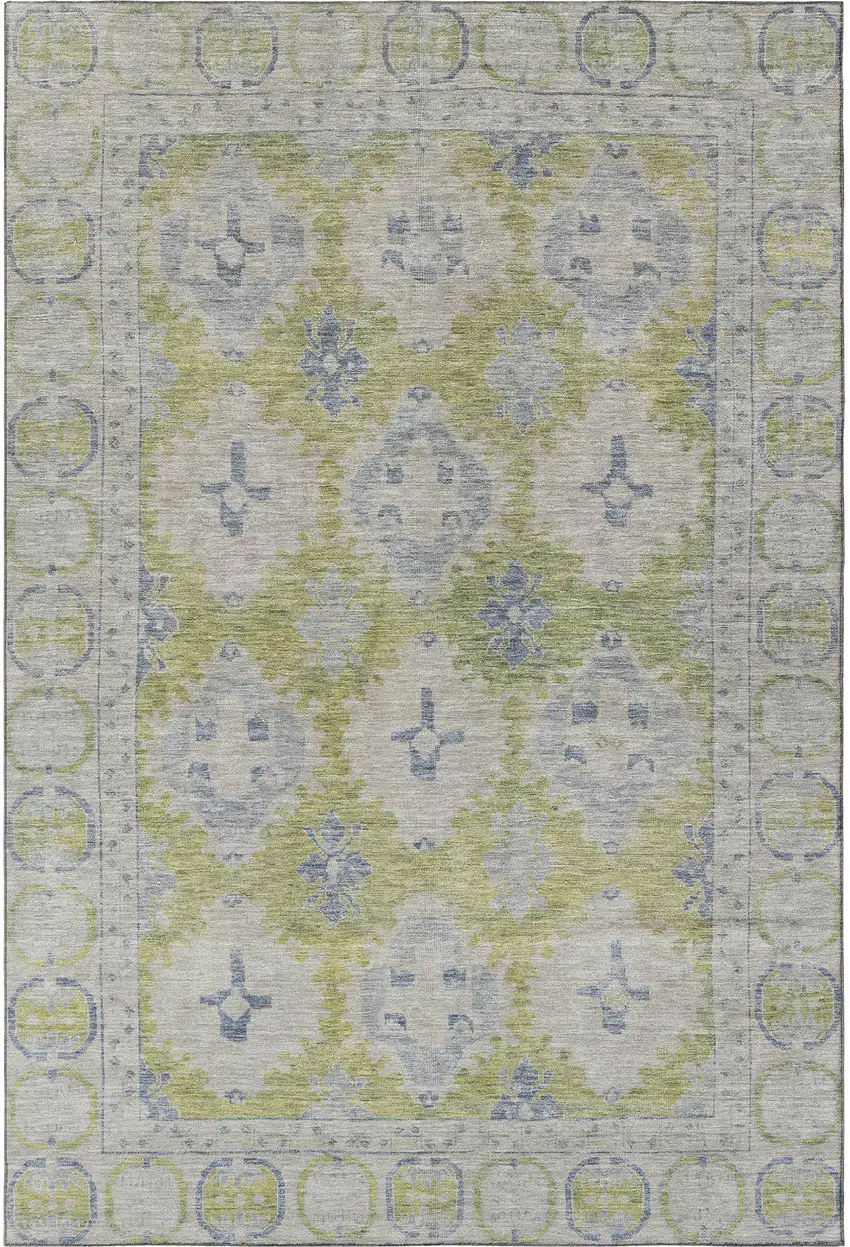 Artichoke Green And Blue Oriental Washable Area Rug With UV Protection Photo 3
