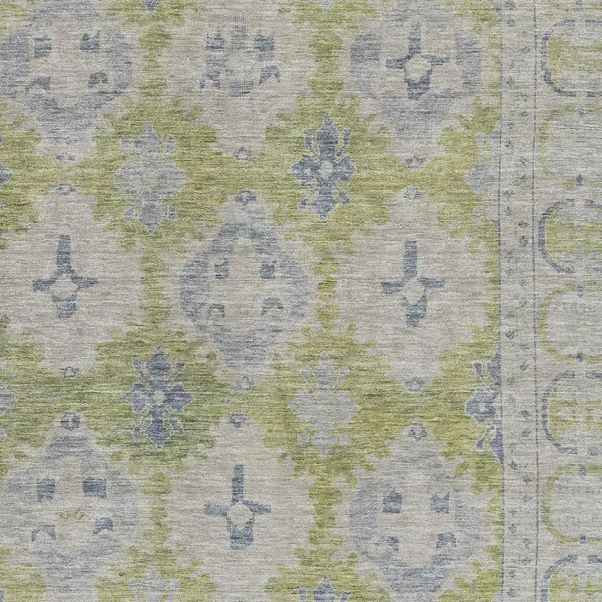 Artichoke Green And Blue Oriental Washable Area Rug With UV Protection Photo 2