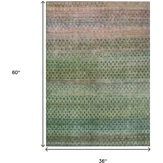 Artichoke Green And Blush Abstract Washable Indoor Outdoor Area Rug Photo 9