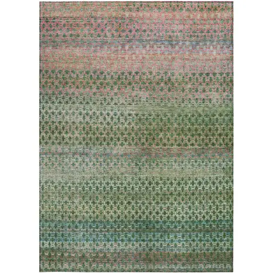 Artichoke Green And Blush Abstract Washable Indoor Outdoor Area Rug Photo 3