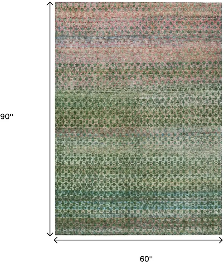 Artichoke Green And Blush Abstract Washable Indoor Outdoor Area Rug Photo 9