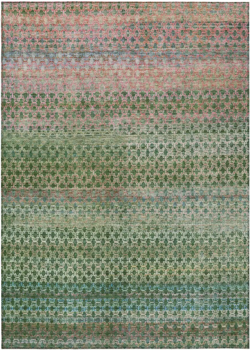 Artichoke Green And Blush Abstract Washable Indoor Outdoor Area Rug Photo 1
