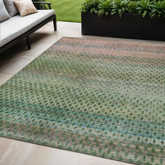 Artichoke Green And Blush Abstract Washable Indoor Outdoor Area Rug Photo 2