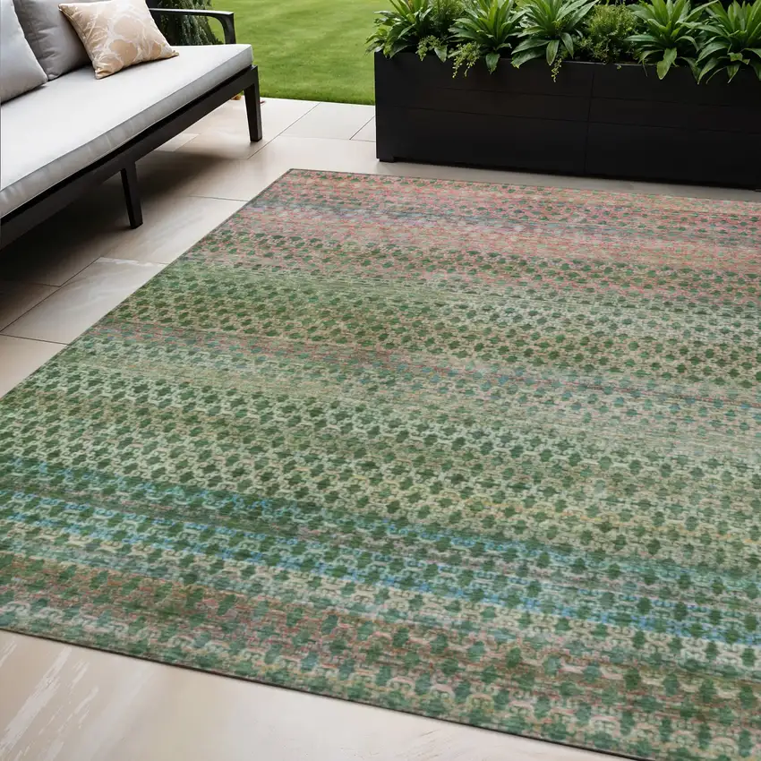 Artichoke Green And Blush Abstract Washable Indoor Outdoor Area Rug Photo 2