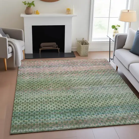 Artichoke Green And Blush Abstract Washable Indoor Outdoor Area Rug Photo 6