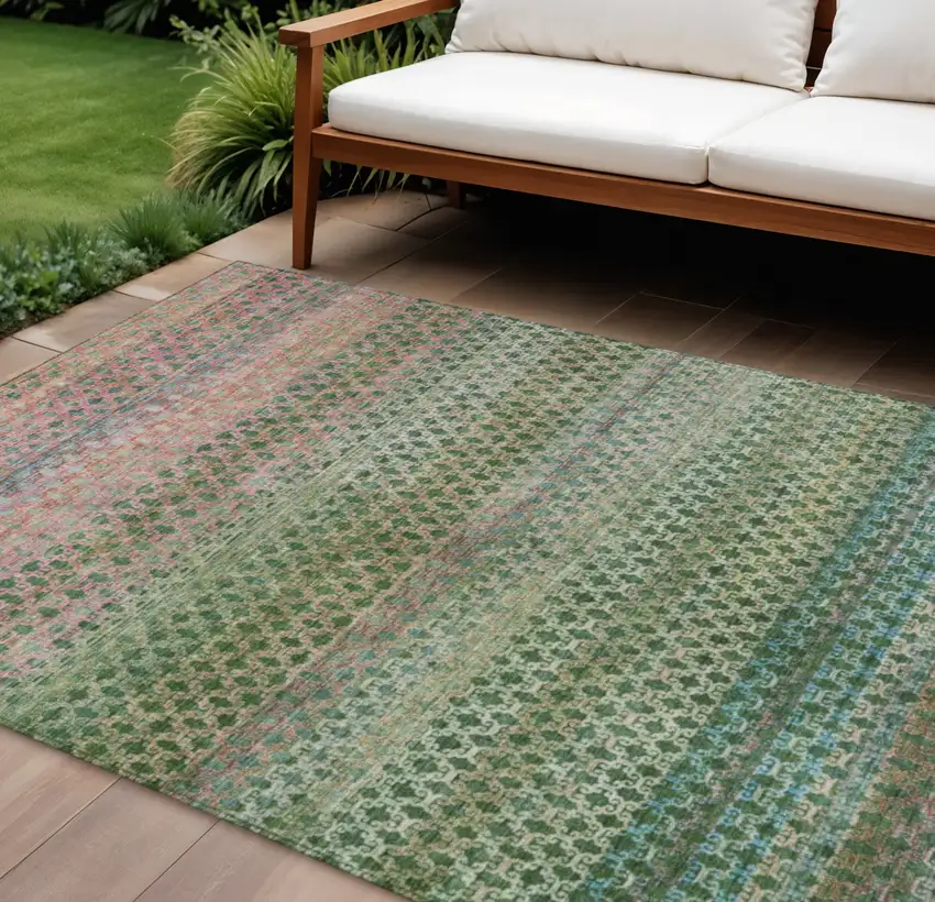 Artichoke Green And Blush Abstract Washable Indoor Outdoor Area Rug Photo 2