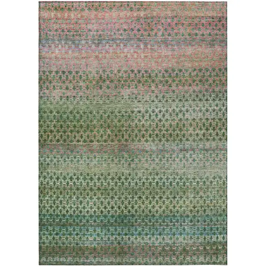 Artichoke Green And Blush Abstract Washable Indoor Outdoor Area Rug Photo 1