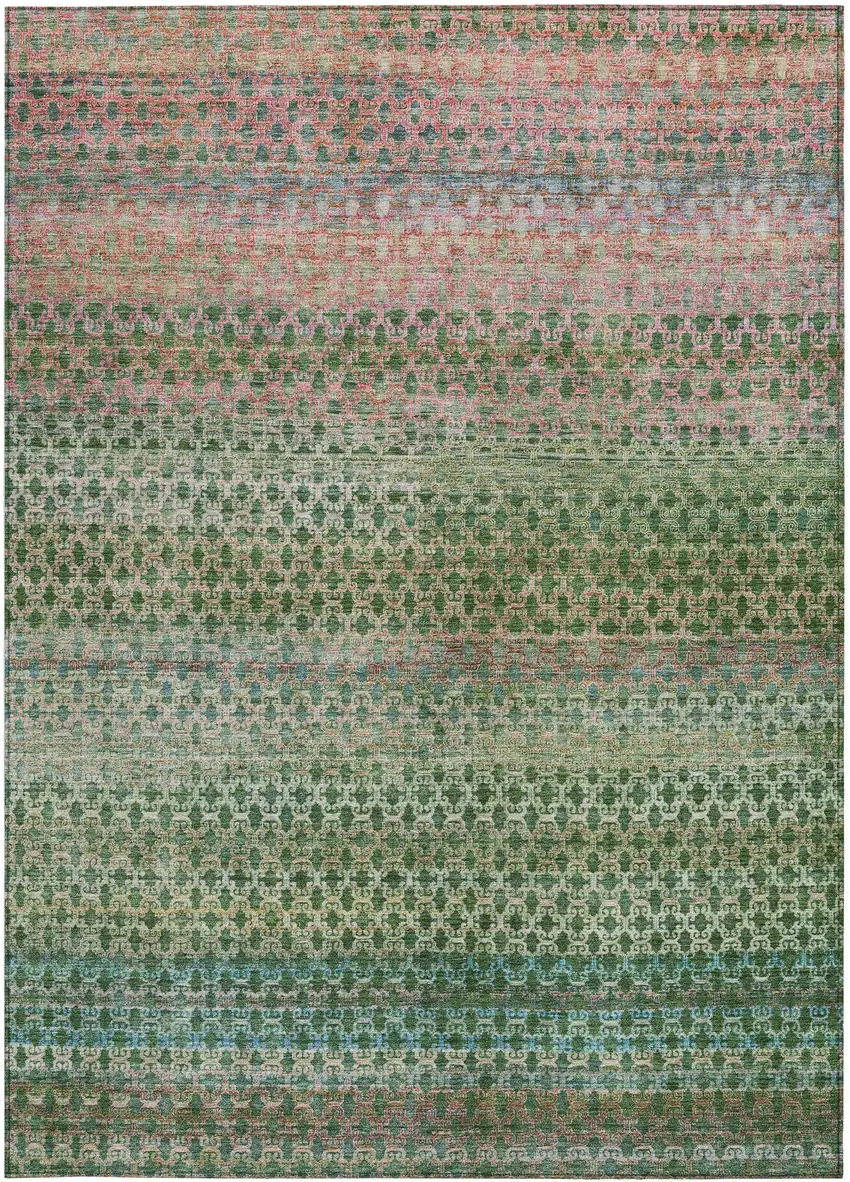 Artichoke Green And Blush Abstract Washable Indoor Outdoor Area Rug Photo 3