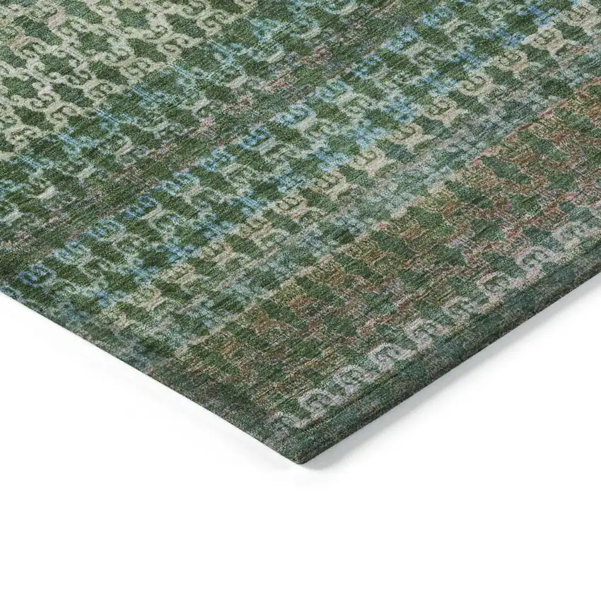 Artichoke Green And Blush Abstract Washable Indoor Outdoor Area Rug Photo 4