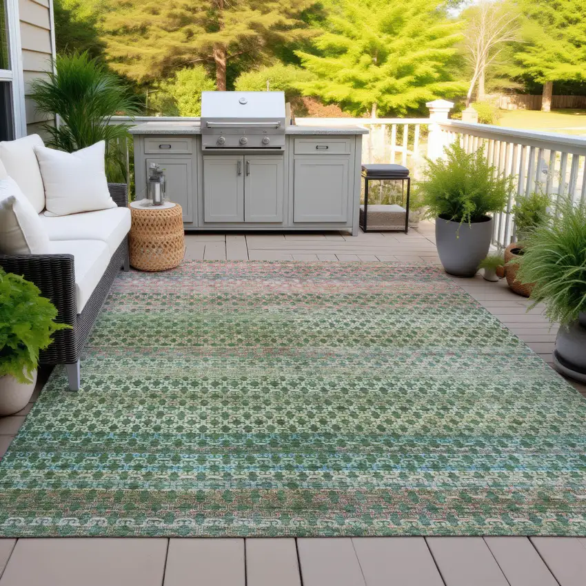 Artichoke Green And Blush Abstract Washable Indoor Outdoor Area Rug Photo 5