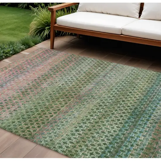 Artichoke Green And Blush Abstract Washable Indoor Outdoor Area Rug Photo 2
