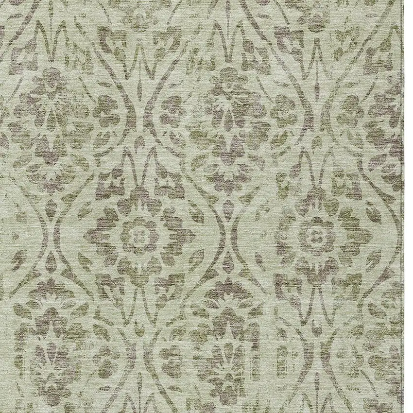 Artichoke Green And Brown Floral Washable Indoor Outdoor Area Rug Photo 6