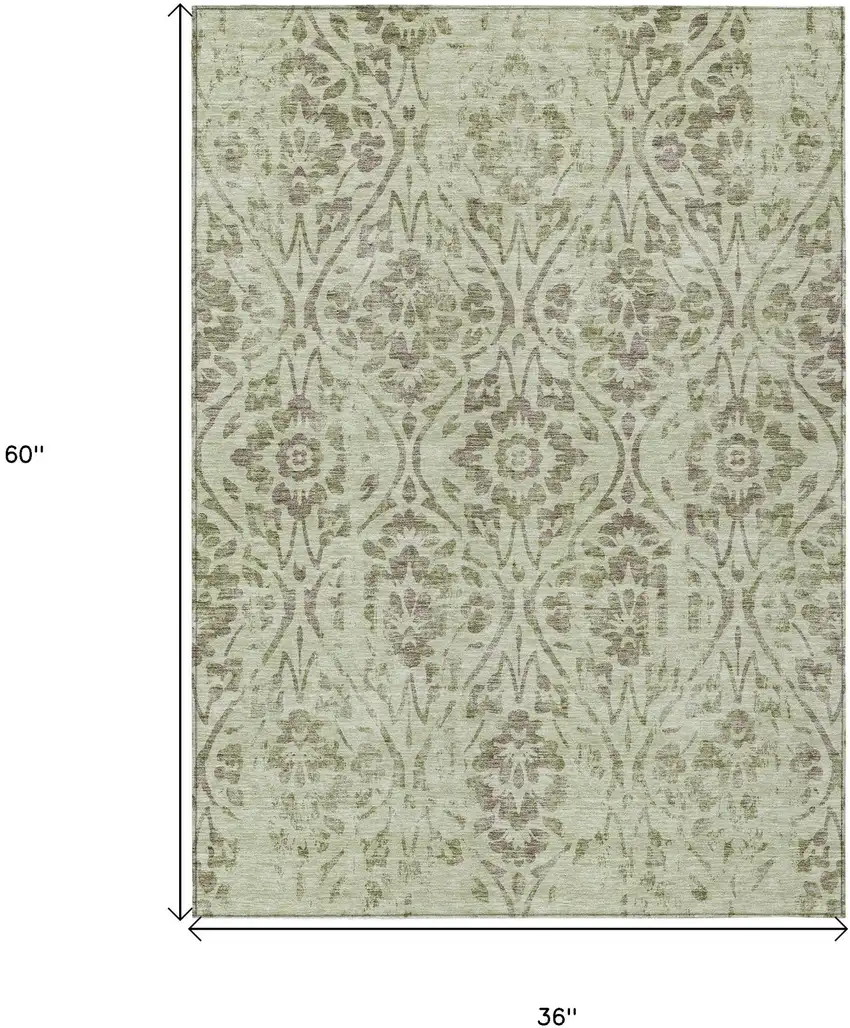 Artichoke Green And Brown Floral Washable Indoor Outdoor Area Rug Photo 3