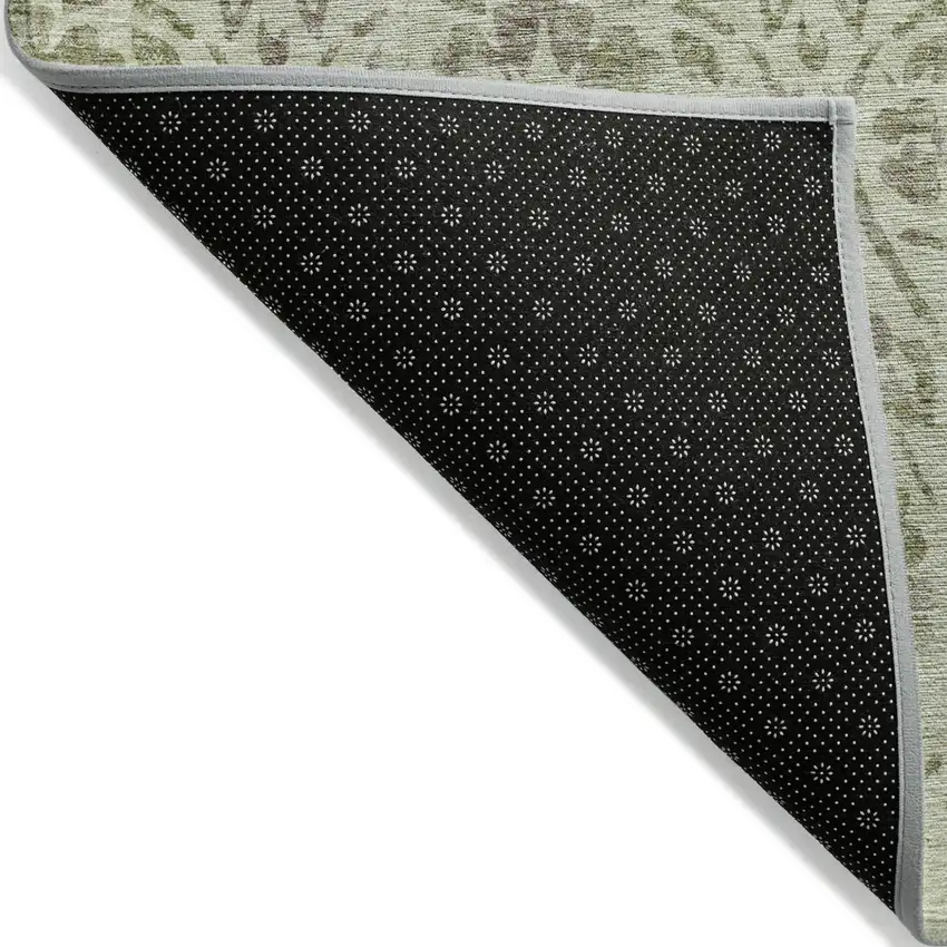 Artichoke Green And Brown Floral Washable Indoor Outdoor Area Rug Photo 4
