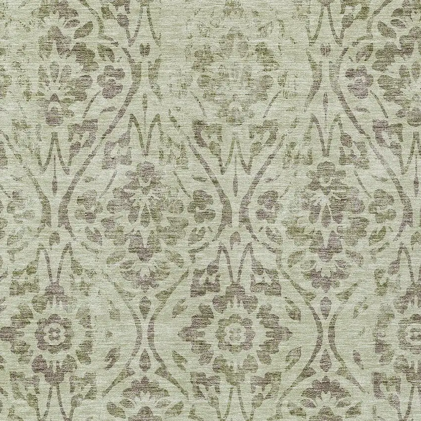 Artichoke Green And Brown Floral Washable Indoor Outdoor Area Rug Photo 6