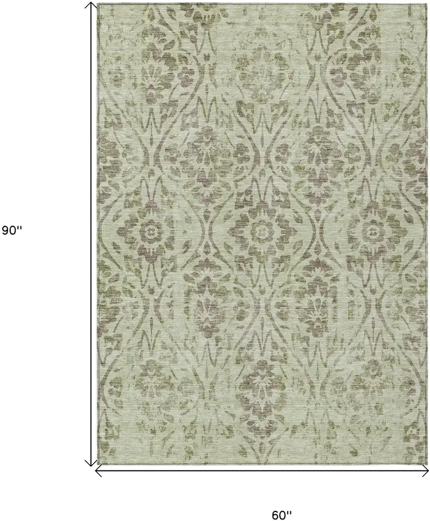 Artichoke Green And Brown Floral Washable Indoor Outdoor Area Rug Photo 3