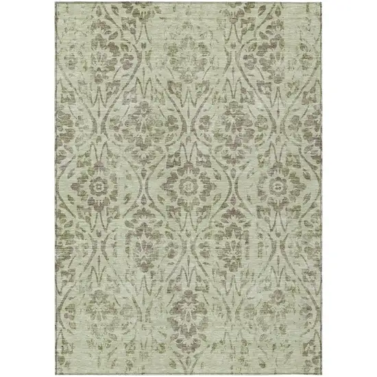 Artichoke Green And Brown Floral Washable Indoor Outdoor Area Rug Photo 2