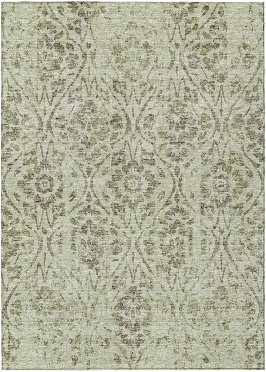 Artichoke Green And Brown Floral Washable Indoor Outdoor Area Rug Photo 2