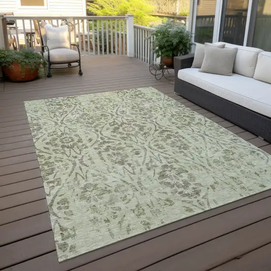 Artichoke Green And Brown Floral Washable Indoor Outdoor Area Rug Photo 8