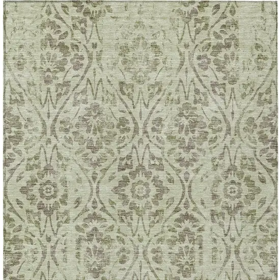 Artichoke Green And Brown Floral Washable Indoor Outdoor Area Rug Photo 7
