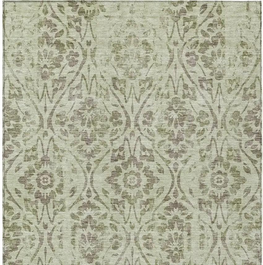 Artichoke Green And Brown Floral Washable Indoor Outdoor Area Rug Photo 7