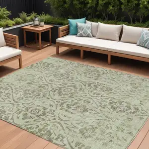 Photo of Artichoke Green And Brown Floral Washable Indoor Outdoor Area Rug