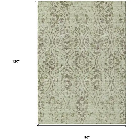 Artichoke Green And Brown Floral Washable Indoor Outdoor Area Rug Photo 3