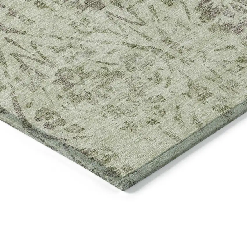 Artichoke Green And Brown Floral Washable Indoor Outdoor Area Rug Photo 5